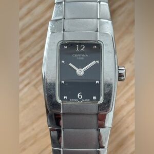 Certina Rare Luxury Designer Ladies Watch Black Dial Stainless Bracelet Hands